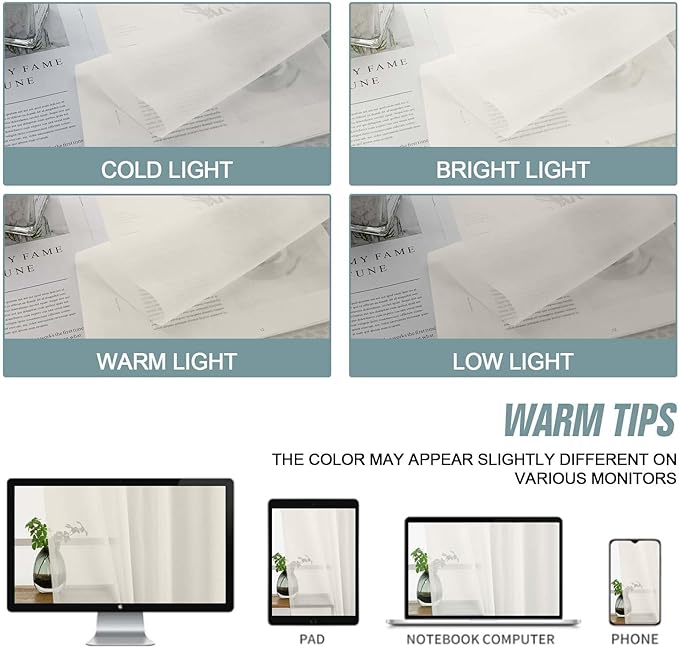 Ivory Sheer Curtains 63 Inch Length 2 Panels, Voile Sheer Curtain for Living Room, Breathable Light Filtering Modern Window Treatments, Soft Fabric Dual Rod Pocket Drapes, 2x42Wx63L Inches