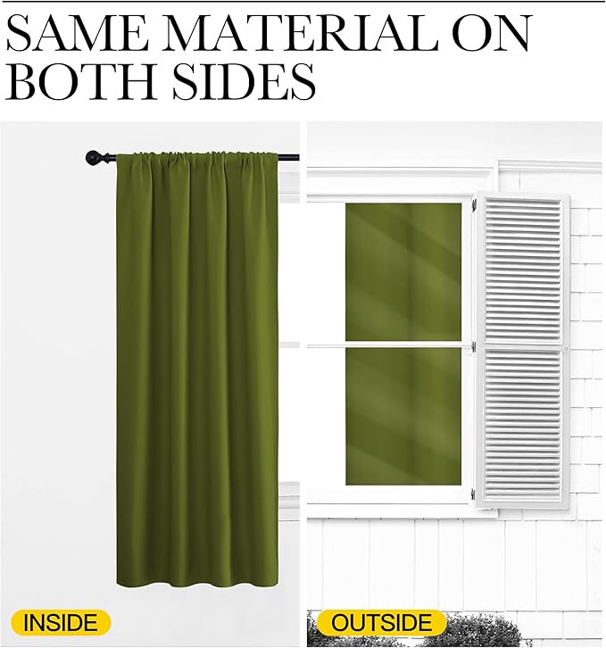 NICETOWN RV Blackout Curtains for Camper Windows, Olive, 34" x 30", Set of 2, Kitchen Curtains, Short Blackout Drapes, Thermal Insulated Rod Pocket Window Treatment Draperies for Nursery