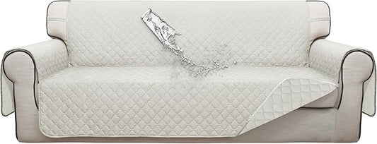ISSUNTEX Double Protection 100% Waterproof Sofa Covers for Living Room, Couch Covers for 3 Cushion Couch Sofa, Reversible Furniture Protector Sofa Cover for Dogs, Pets, Kids (Sofa, Ivory/Ivory)