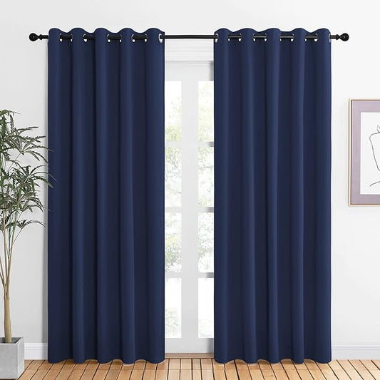 NICETOWN Blackout Curtain Panels, Window Treatment Energy Saving Thermal Insulated Solid Grommet Blackout Drapes/Draperies (Navy, 1 Pair, 60 by 84-inch)