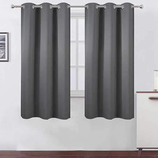 LEMOMO Frost Grey Blackout Curtains 34 x 63 Inch Length/Set of 2 Curtain Panels/Thermal Insulated Room Darkening Blackout Curtains for Bedroom