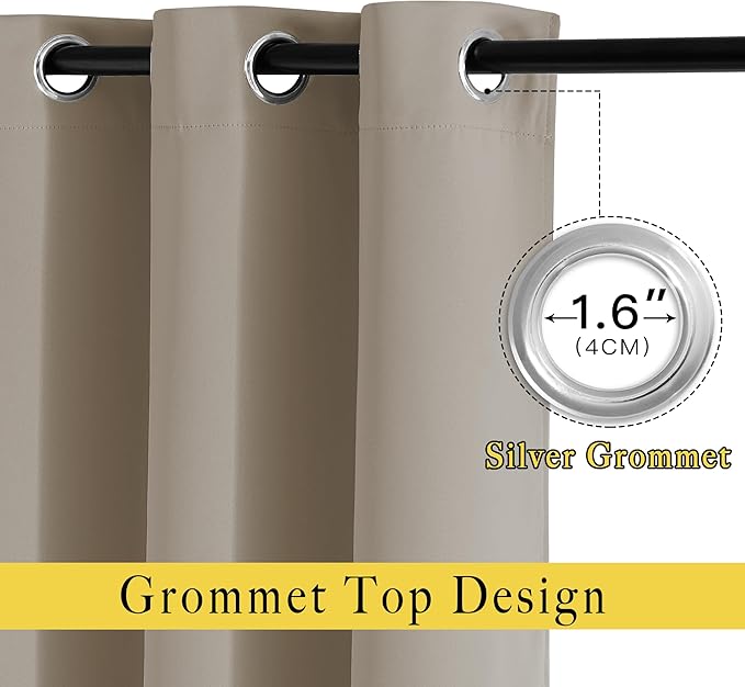 NICETOWN Blackout Taupe Curtains & Drapes 90 inches Long for Bedroom - Noise Reducing Thermal Insulated Grommet Room Darkening Window Treatments for Sliding Glass Door (2 Panels, 66 x 90 Inch)