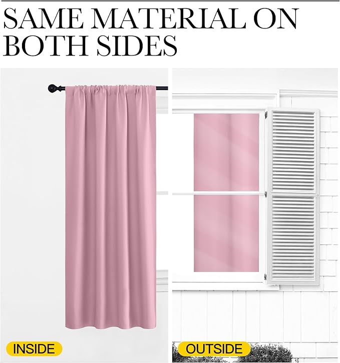 NICETOWN Blackout Curtains for Bedroom, Blackout Curtain Panels, Rouge Pink, 1 Pair, 62 by 63-inch, Window Treatment Energy Saving Thermal Insulated Solid Rod Pocket Blackout Drapes/Draperies