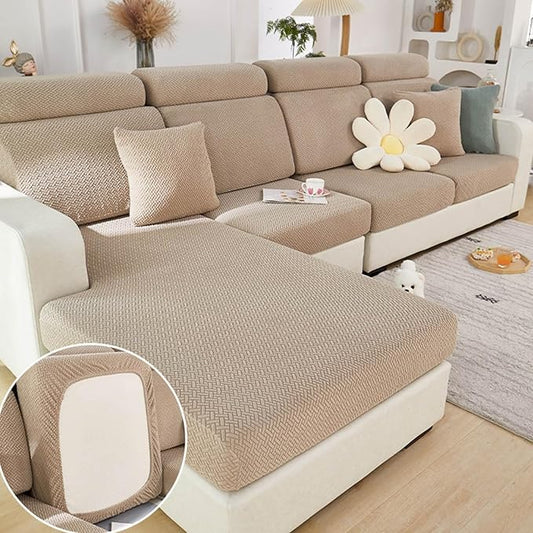Sofa Covers Couch Covers for Sofa Pet Friendly Couch Cushion Covers Universal Sofa Covers Washable Stretch Slipcovers for Sectional Sofa (Texture Light Coffee, 3 Seats + Chaise Cover)