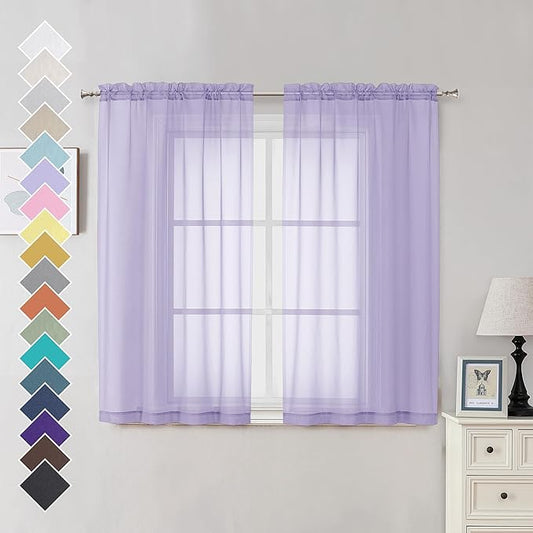OVZME Lavender Sheer Curtains 54 Inches Long 2 Panels - Soft Light Filtering Window Sheer Panels for Living Room/Bedroom, Top Dual Rod Pocket, 1 Pair, Each 42Wx54L Inches