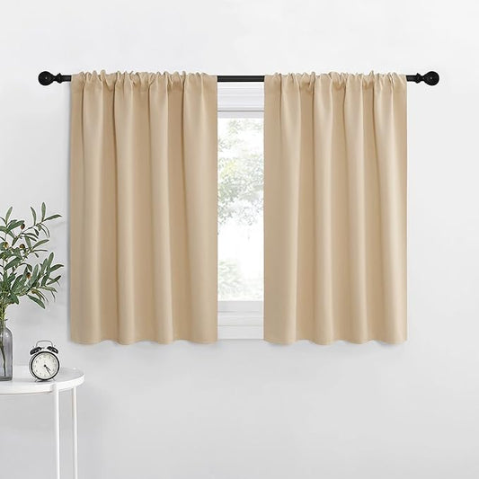 NICETOWN Blackout Room Darkening Curtains - Home Decoration Light & Noise Reducing Thermal Insulated Window Draperies with Rod Pocket Top (Biscotti Beige, Set of 2, 34 inches Wide x 30 inches Long)