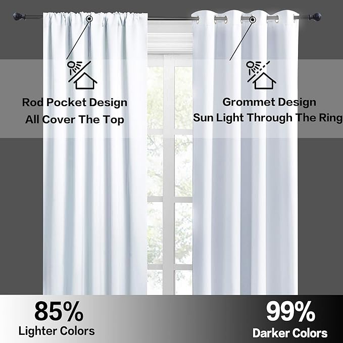 RYB HOME Short Curtains for Bedroom, Room Darkening Insulated Summer Heat Light UV Blocking Energy Saving Drapes for Nursery, Width 42 by Length 48, Greyish White, Set of 2