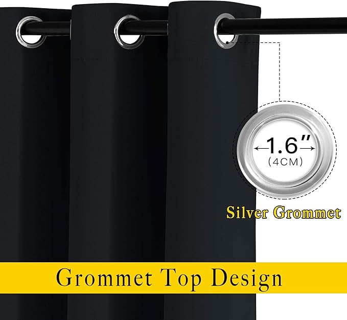 NICETOWN Black Out Curtains 96 inches Long, Grommet Thermal Insulated Blackout Curtains Privacy Window Treatments for Boys Room/Living Room, W46 x L96, 2 Panels
