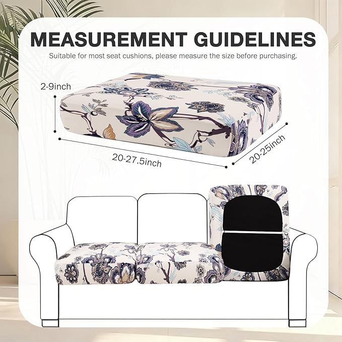 hyha 8Pcs Patio Cushion Covers, Stretch Outdoor Couch Cushion Covers, Washable Outdoor Chair/Sofa Slipcovers for Patio Furniture Cushions Protector with Elastic Bottom(Vintage Flower,Cover Only)