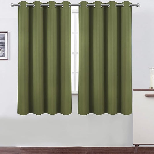 LEMOMO Olive Green Blackout Curtains 66 x 63 Inch Length/Set of 2 Curtain Panels/Thermal Insulated Room Darkening Blackout Curtains for Bedroom