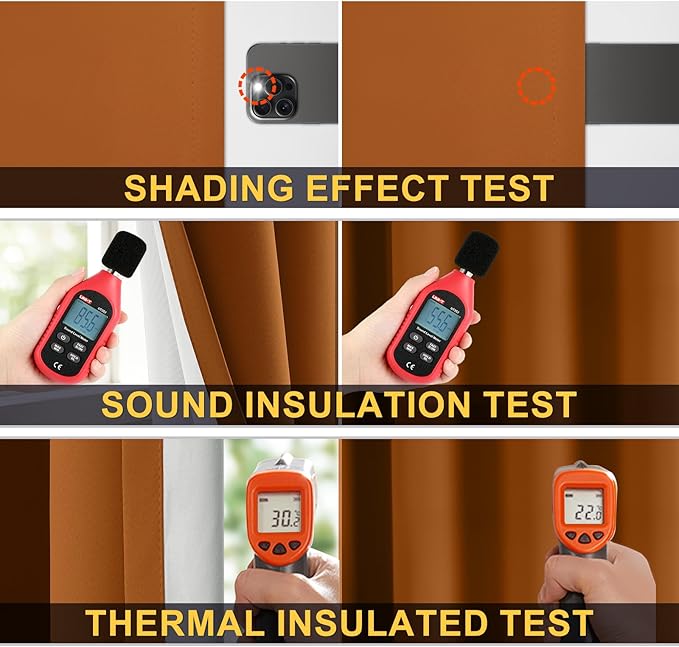 Yakamok 100% Blackout Curtain Panels 84 inches Cold and Light Blocking Drapes for Nursery, 2 Thick Layers Thermal Insulated Draperies (2 Pieces, 50 Wide Each Panel, Burnt Orange/White Backing)