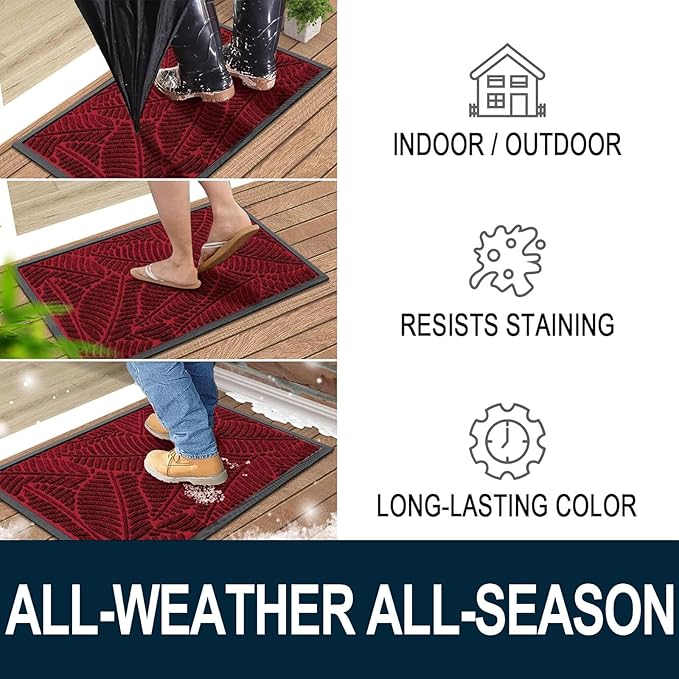 Colorxy Waterproof Doormat, Sturdy Natural Rubber Front Indoor Mat, Non Slip Low Profile Indoor Outdoor Door Mats, Stain and Fade Resistant Floor Mats, Easy Clean Patio Entry Mat, 71''x47'', Burgundy