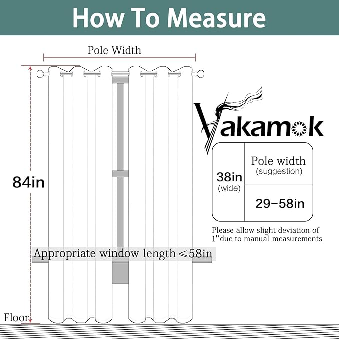 Yakamok 84 Inch Length Room Darking Curtains for Bedroom, Light Blocking Drapes Room Darkening Thermal Insulated Solid Grommet Panels for Living Room(38Wx84L, Greyish White, 2 Panels)