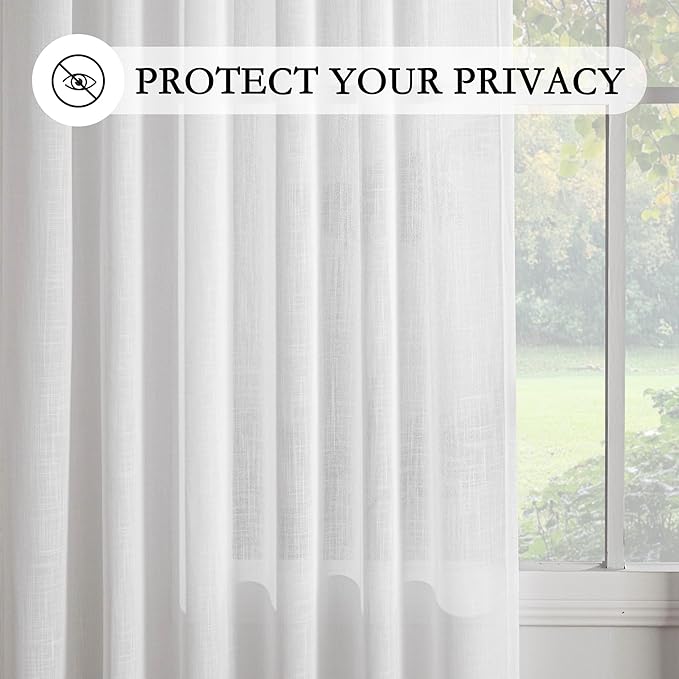 MYSKY HOME White Curtains 24 Inch Long for Kitchen, Semi Sheer Light Filtering Window Panels Rod Pocket Valance Neutral Drapes for Small Window/Cafe/Bathroom Basement, Pure White 2 Panels, 34 in Wide