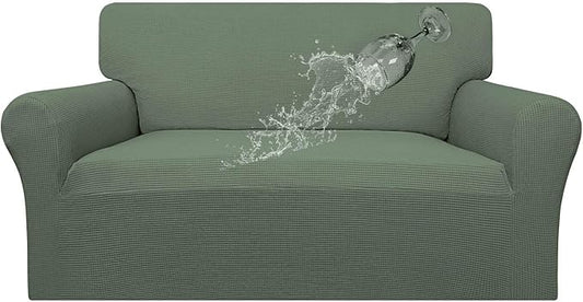Easy-Going 100% Waterproof Loveseat Couch Cover, Dual Waterproof Sofa Cover, Stretch Jacquard Sofa Slipcover, Leakproof Furniture Protector for Kids, Pets, Dog and Cat (Loveseat, Grayish Green)