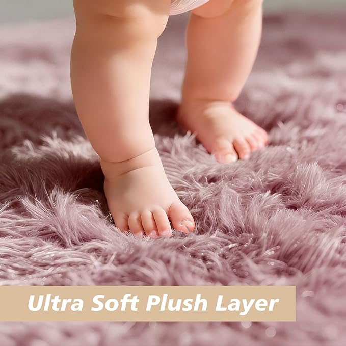 Shag Area Rug for Bedroom 4x6,Blush Fluffy Area Rugs for Living Room,Soft Fuzzy Rug Non-Shedding Indoor Plush Carpet for Kids Bedroom Nursery Dorm Home Decor