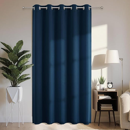 Joydeco Blackout Patio Sliding Door Curtains 96 Inches Long, Grommet Privacy Room Divider Curtains, Extra Wide Thermal Blackout Drapes for Bedroom Living Room (Navy Blue, 70Wx96L, 1 Panel)