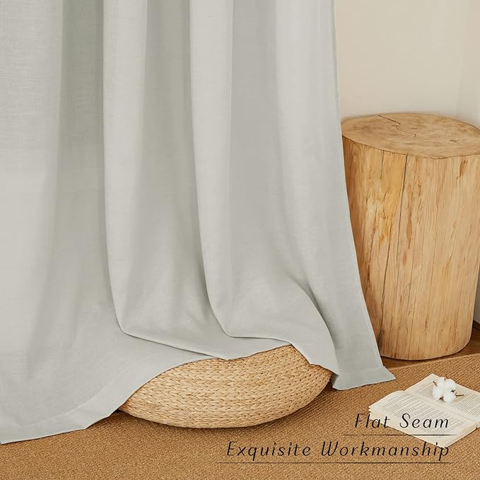 NICETOWN Rustic Linen 132 inch Long Curtains for Living Room, Grommet Privacy Added Thick Linen Weave with Light Filter Window Curtains & Drapes for Bedroom, Gray, W55 x L132, 2 Panels