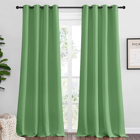 NICETOWN Froest Green Blackout Curtains 96 inches Length for Living Room, 2 Panels, 55" Wide, Thermal Insulated Long Drapes for Large Window