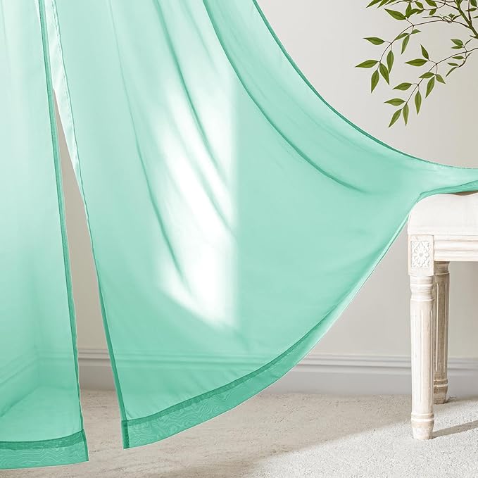MIULEE Aqua Sheer Curtains 96 Inches Long, 4 Panels Set, Light Filtering Rod Pocket Voile Drapes for Living Room and Bedroom, Airy Soft Fabric Window Treatments, 42 x 96 Inches
