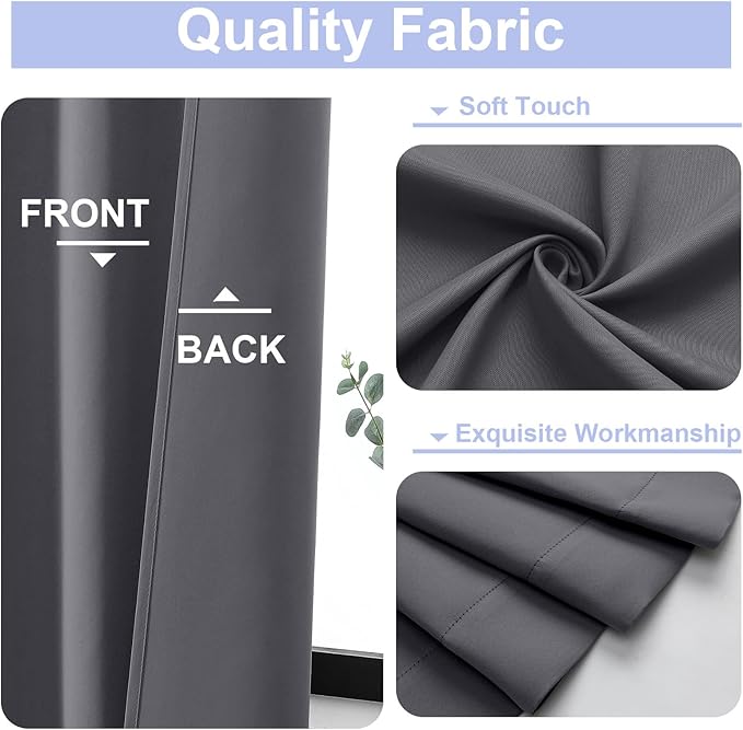 Simplebrand Grey Blackout Curtains for Bedroom 102 Inches Long 2 Panels, Solid Thermal Insulated, Energy Saving Living Room Window Treatment Curtains Blackout Drapes, W50 x L102 Inch, Grey