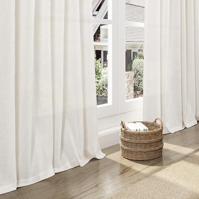 Nanspring Beige White Cafe Curtains 40 Inch Length for Kitchen Small Window Linen Blend Semi Sheer Curtain with Back Tab and Rod Pocket Front Door Drapes for Bedroom 2 Panels Set 40 X 40 Inch