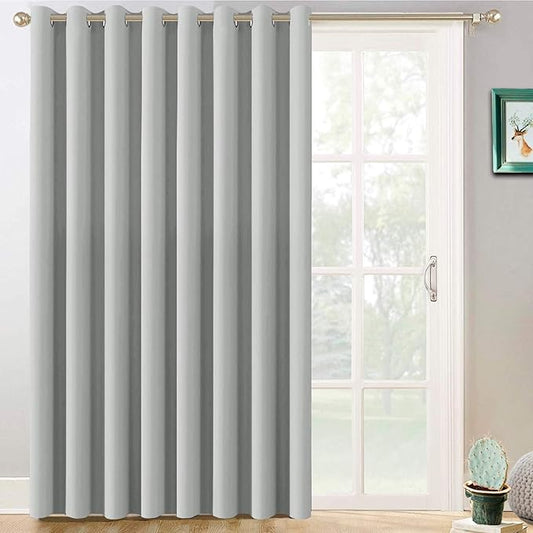 Yakamok Thermal Patio Door Curtains - Grey Blackout Room Darkening Door Blinds for Sliding Glass with Grommet Top, Split Room Divider Curtains (Light Grey, 100 inches W x 96 inches L)