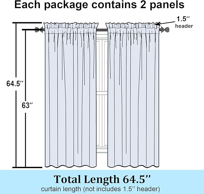 Simplebrand Light Green Sheer Curtains 63 Inch Length 2 Panels, Rod Pocket Solid Color Window Sheer Curtain Panels, Elegant Curtains & Drapes for Living Room, Bedroom 2 Panels, 42" W x 63" L
