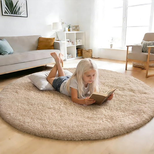 yulidayang Fluffy Round Area Rugs for Bedroom,5'X5'Shag Circle Area Rugs for Girls Room,Non Slip Fuzzy Plush Rug for Kids Room Living Room and Dorm Home Decor Rug