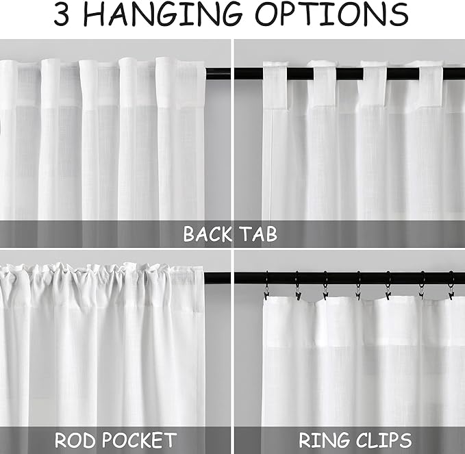 Linen White Curtains 144 inch Extra Long for Living Room Back Tab Light Filtering Semi Sheer Drapes Modern Farmhouse Coastal Decor Cotton Textured Curtain for Floor to Ceiling Window 10 FT