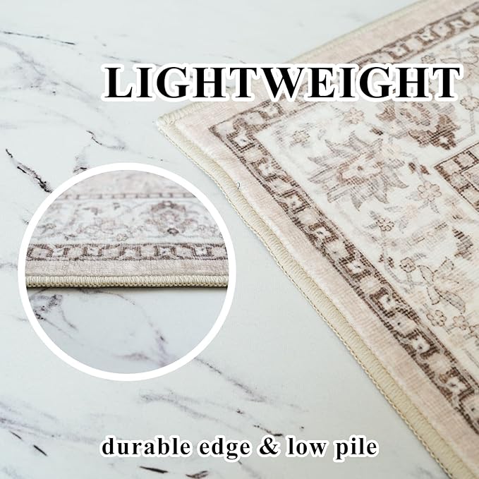 Washable 6ft Circle Round Rug: 6x6 Low-Pile Circular Rug for Living Room Bedroom Cute Office Nursery Area Rug with TPR Rubber Backing Soft Stain-Resistant Carpet Bathroom Entryway Dorm(6Round，Beige)