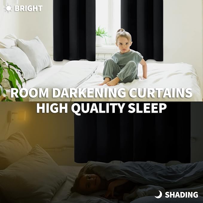 BGment Blackout Curtains for Bedroom - Grommet Thermal Insulated Room Darkening Curtains for Living Room, Set of 2 Panels, Each 55 x 69 Inch, Black