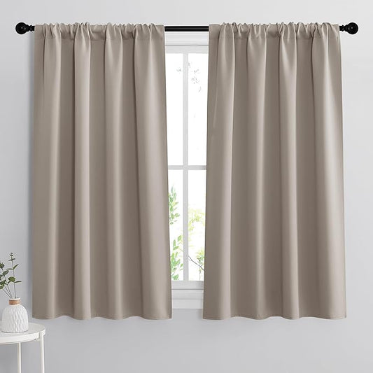 RYB HOME Short Blackout Curtains for Bedroom, Room Darkening Insulated Summer Heat Light UV Blocking Energy Saving Drapes for Nursery, Width 42 by Length 48, Sand, Set of 2