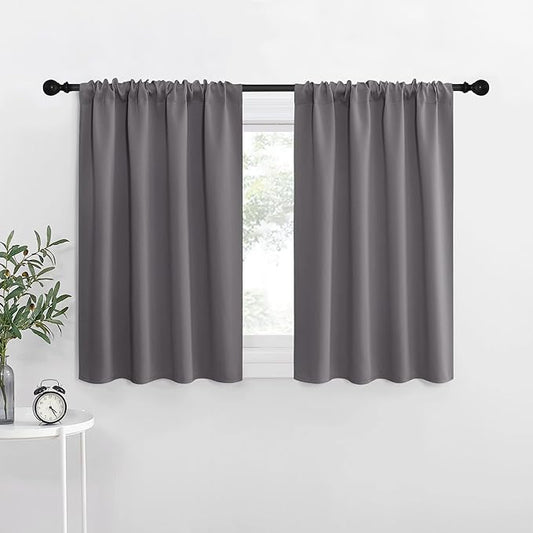 NICETOWN Short Curtains, Grey Window Curtains for Bedroom, Home Decoration Thermal Insulated Rod Pocket Blackout Blinds & Drapes for Small Windows (Gray, 2 Panels, W34 x L36 -Inch)