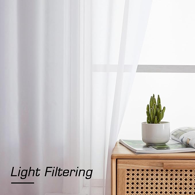 Simplebrand White Sheer Curtains, 84" Length, 2 Panels Set - Light Filtering, Rod Pocket Window Curtains for Bedroom (White, 42" W x 84" L)