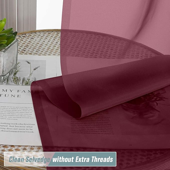 Extra Wide Sheer Curtains for Windows 108 inches Long, Lightweight Light Filtering Soft Drapes for Living Room Bedroom, Dual Rod Pocket Sheer Curtains, 2x59Wx108L inches, Burgundy, 9FT, 2PCS