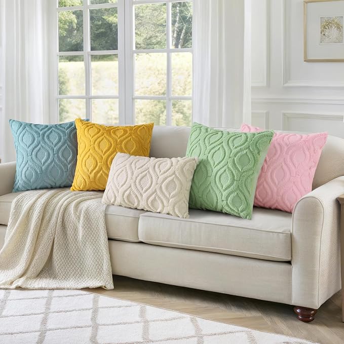 decorUhome Throw Pillow Covers 26x26 Inch Set of 2, Soft Plush Faux Wool White Solid Couch Pillow Covers, Accent Euro Sham Farmhouse Neutral Square Pillow Cases for Sofa Bed Living Room