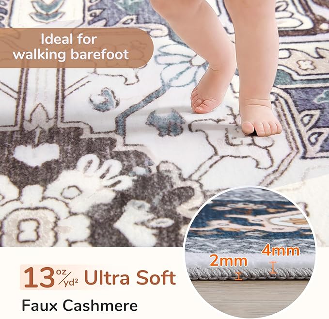 OPPODREAM Soft Area Rugs 3x5, Washable Rugs with Non Slip Backing, Low-Pile Throw 3x5 Carpet, Faux Cashmere 3 x 5 Carpet, Navy Blue & Gold