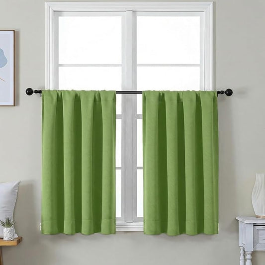 Simplebrand Ava Lime Short 36 Inches Blackout Curtain 2 Panels Set, Half Window Rod Pocket Privacy Curtain Tiers for Kitchen, Curtains Blackout for Bathroom Shades, W40 x L36 Inch, Lime