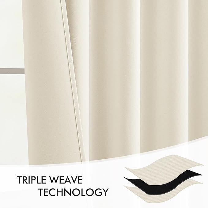 MIULEE Beige White Back Tab Blackout Curtains 102 Inch Long 2 Panels Set for Bedroom, Rod Pocket/Pinch Pleated Thermal Insulated Living Room Darkening Light Blocking Floor to Ceiling Drapes
