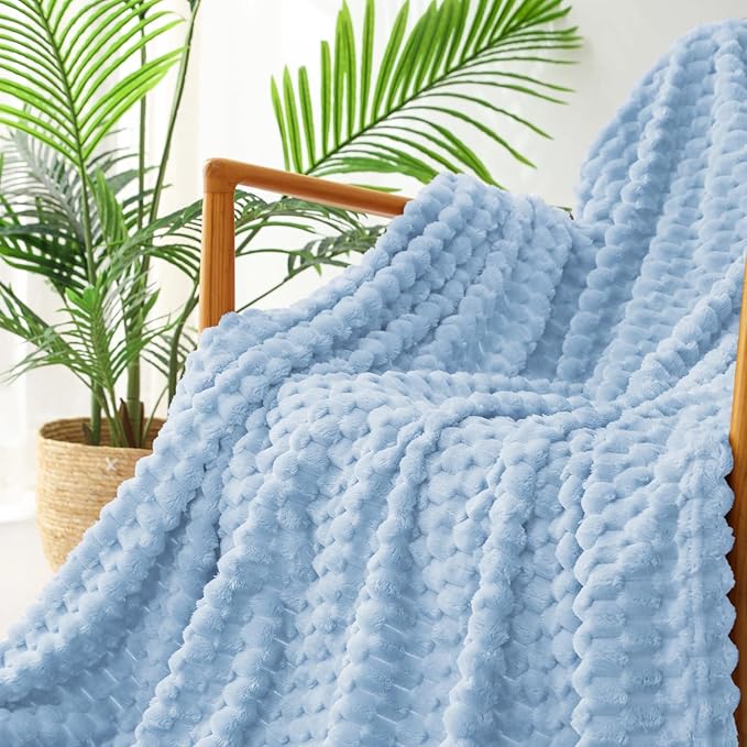 Exclusivo Mezcla Fleece Twin Blanket for Bed, Extra Large Fuzzy Stone Blue Bed Blankets, Soft Cozy Plush Sofa Throws for All Seasons, 60x80 Inches