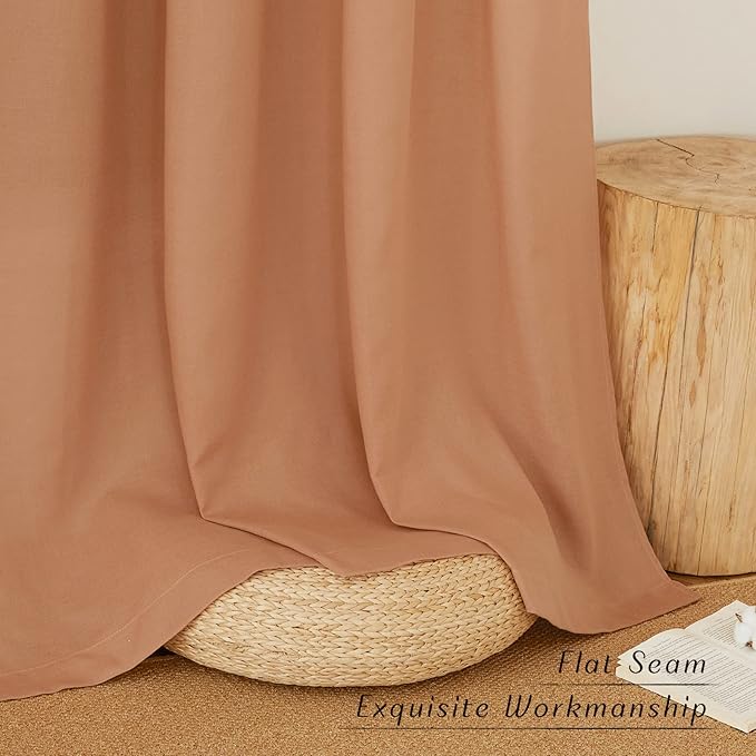 NICETOWN Burnt Orange Linen Kitchen Window Curtains Over Sink, Grommet Thick Linen Burnt Orange Short Window Treatments Privacy Assured with Light Filtering for Bedroom/Bathroom, W34 x L36, 2 Panels