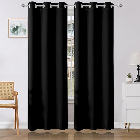 Joydeco Blackout Curtains 90 Inches Long 2 Panels Set, Thermal Insulated Long Curtains& Drapes 2 Burg, Room Darkening Drapes for Bedroom Living Room (Black, W37 x L90 Inch)