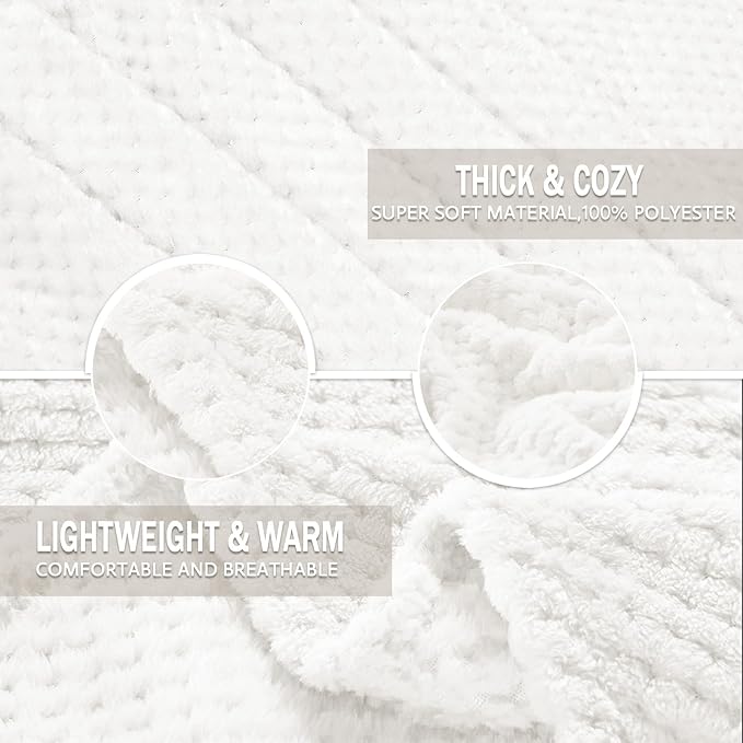 Exclusivo Mezcla Fleece Throw Blanket Extra Large, Super Soft and Warm Blankets for Couch, Sofa and Bed Waffle Textured, Cozy, Fuzzy and Lightweight (Pure White, 50x70 Inches)