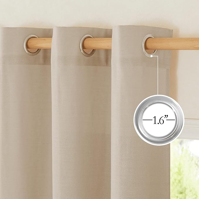 NICETOWN Taupe Linen Doorway Curtains 80 inches Long, Grommet Thick Linen Weave Semi Sheer Window Treatments Privacy Assured with Light Filtering for Bedroom/Side Door, W34 x L80