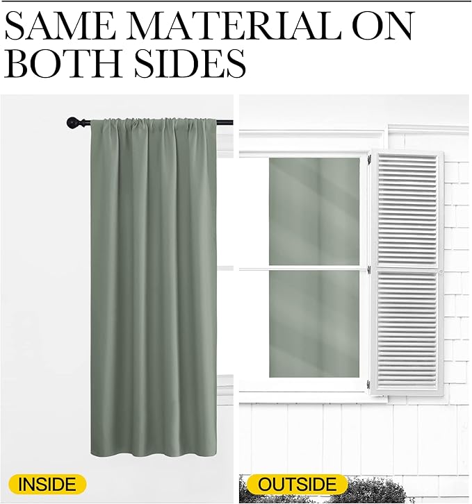 NICETOWN Window Curtains Blackout Drapes - Thermal Insulated Solid Rod Pocket Blackout Curtains/Draperies for Living Room (Greyish Green, One Pair, 34 by 45-Inch)