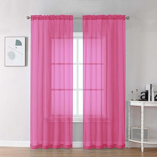 Chyhomenyc Hot Pink Sheer Curtains 84 Inches Long 2 Panels Set, Light Filtering Soft Airy Window Curtains, Rod Pocket for Living Room Bedroom Window Drapes, 42Wx84L Inch, 2PCS