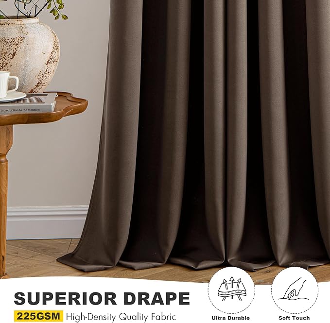 MIULEE Chocolate Brown Blackout Curtains for Bedroom Living Room 63 Inches Long 2 Panels, Thermal Insulated Room Darkening Drapes Solid Grommet Noise Reduction Window Treatments 40x63 Inch