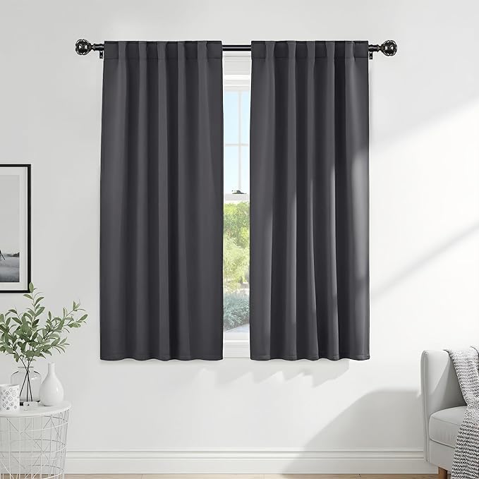 PONY DANCE Grey Window Curtains - 42 W x 72 L, Gray Blackout Thermal Drapes Treatments Light Blocking Rod Pocket Panels for Living Room Home Decoration, 1 Pair