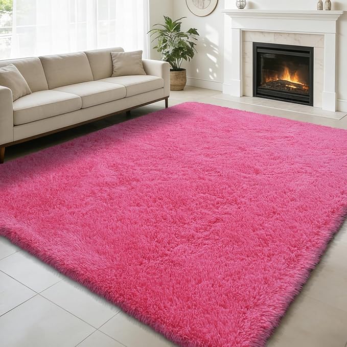 6x9 Fluffy Area Rug for Living Room,Shag Area Rugs for Bedroom,Soft Fuzzy Rug Non-Shedding Indoor Plush Carpet for Kids Bedroom Nursery Dorm Home Decor,Hot Pink